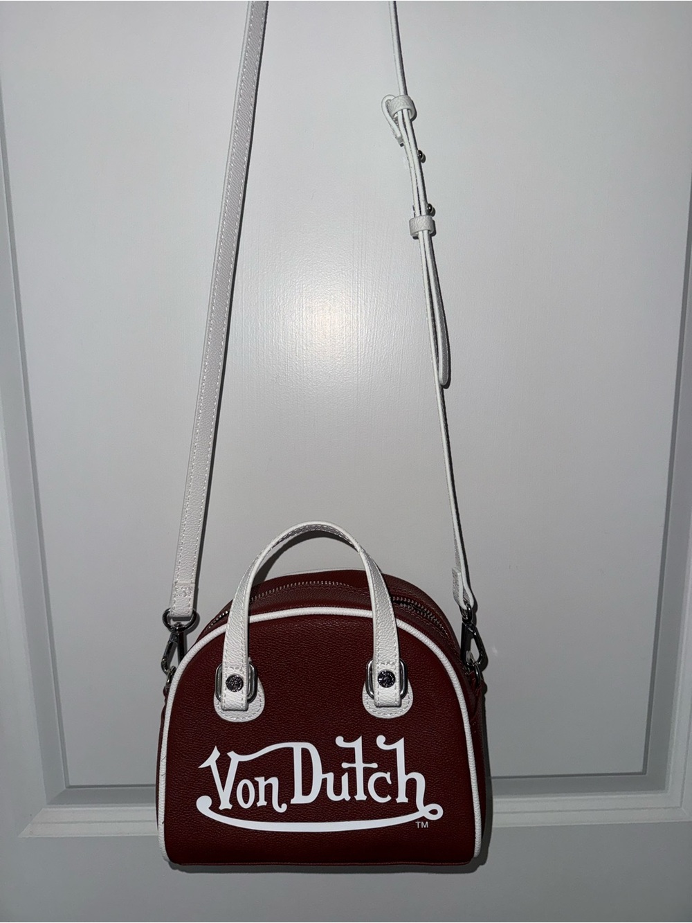Von Dutch Maroon and White Dome Crossbody Bag